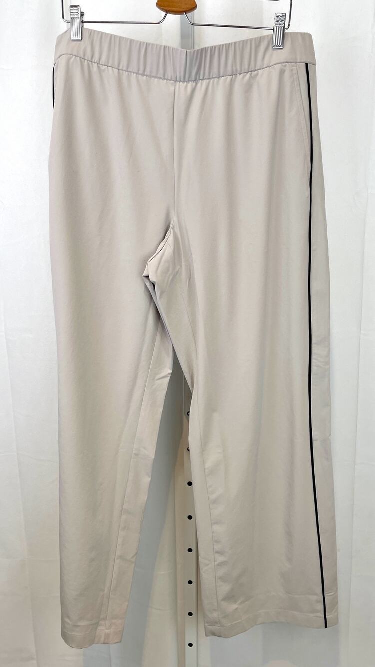 NWT J. JILL Fit Side Stripe Pull On Pants Wide Leg Stretch Beige Gray Navy L